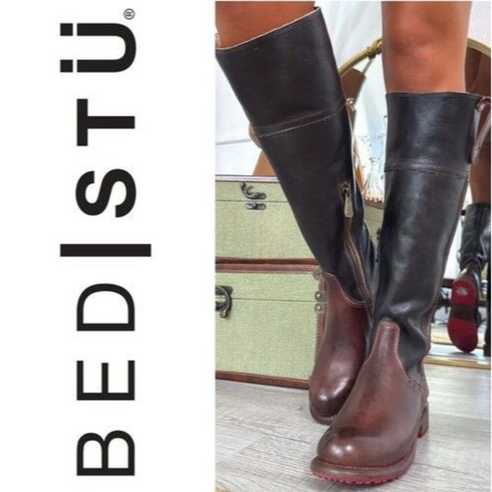 Bed Stu Jacqueline Leather Tall Riding Boots sz 9 Teak Rustic Black Equestrian